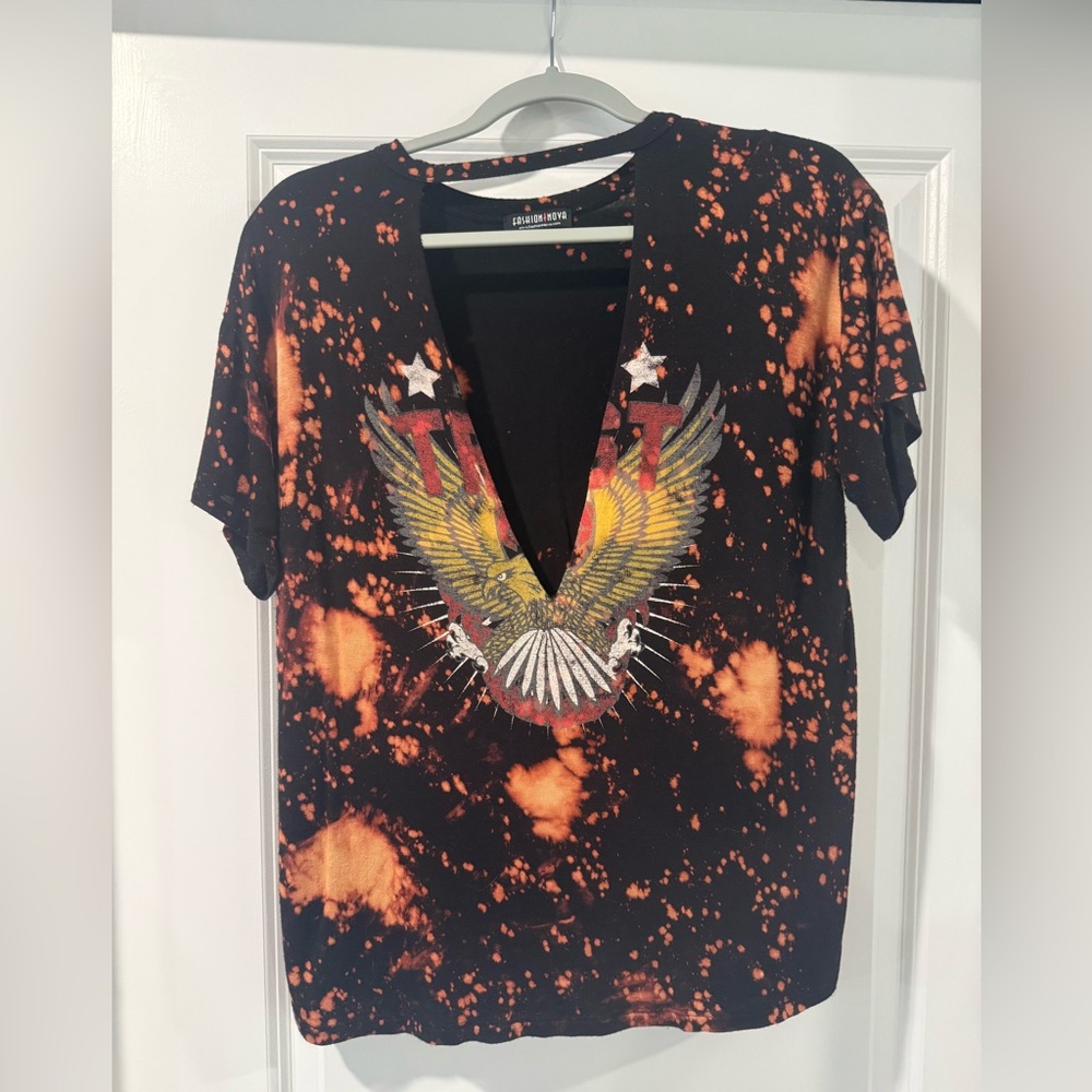 Fashion Nova Black and Orange Eagle Tee